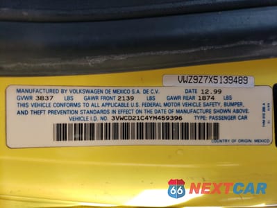 Zdjęcie 13 z 13 samochodu: 2000 VOLKSWAGEN NEW BEETLE GLS VIN:3VWCD21C4YM459396 - miniatura