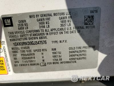 Zdjęcie 13 z 13 samochodu: 2016 GMC ACADIA SLT-1 VIN:1GKKVRKD0GJ347576 - miniatura