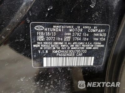 Zdjęcie 13 z 13 samochodu: 2013 HYUNDAI ELANTRA GLS VIN:KMHDH4AE9DU795703 - miniatura