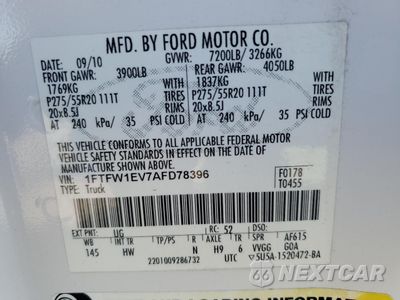 Zdjęcie 14 z 14 samochodu: 2010 FORD F150 SUPERCREW VIN:1FTFW1EV7AFD78396 - miniatura