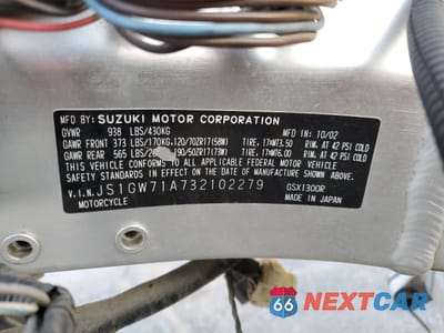 Zdjęcie 8 z 8 samochodu: 2003 SUZUKI GSX1300 R VIN:JS1GW71A732102279 - miniatura