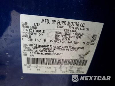 Zdjęcie 13 z 13 samochodu: 2013 FORD EXPLORER XLT VIN:1FM5K8D80DGB68907 - miniatura