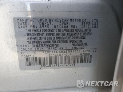 Zdjęcie 14 z 14 samochodu: 2017 NISSAN SENTRA S VIN:3N1AB7AP2HY379798 - miniatura