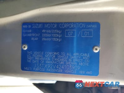 Zdjęcie 15 z 15 samochodu: 2002 SUZUKI XL7 PLUS VIN:JS3TX92V424103909 - miniatura