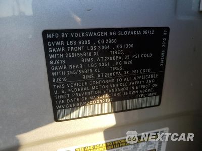 Zdjęcie 15 z 15 samochodu: 2012 VOLKSWAGEN TOUAREG V6 TDI VIN:WVGEK9BP2CD012187 - miniatura