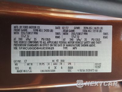 Zdjęcie 14 z 14 samochodu: 2017 FORD ESCAPE SE VIN:1FMCU0GD8HUE55625 - miniatura