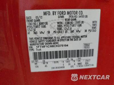 Zdjęcie 14 z 14 samochodu: 2012 FORD F150 VIN:1FTMF1CM8CKD75194 - miniatura