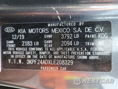 Zdjęcie 13 z 14 samochodu: 2020 KIA FORTE FE VIN:3KPF24ADXLE208329 - miniatura