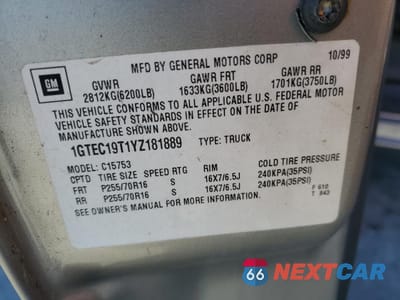 Zdjęcie 12 z 12 samochodu: 2000 GMC NEW SIERRA C1500 VIN:1GTEC19T1YZ181889 - miniatura