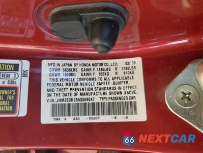 Zdjęcie 12 z 12 samochodu: 2010 HONDA INSIGHT EX VIN:JHMZE2H78AS009247 - miniatura