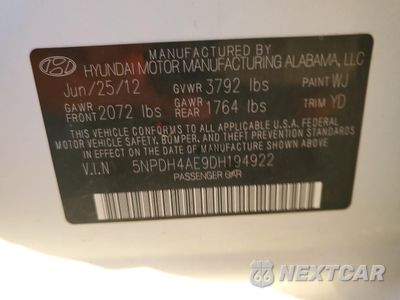 Zdjęcie 12 z 13 samochodu: 2013 HYUNDAI ELANTRA GLS VIN:5NPDH4AE9DH194922 - miniatura