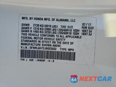 Zdjęcie 14 z 14 samochodu: 2018 HONDA ODYSSEY EXL VIN:5FNRL6H72JB025553 - miniatura
