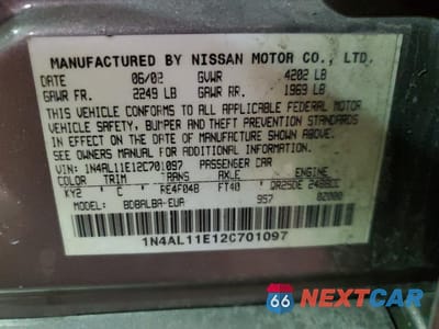 Zdjęcie 13 z 13 samochodu: 2002 NISSAN ALTIMA BASE VIN:1N4AL11E12C701097 - miniatura