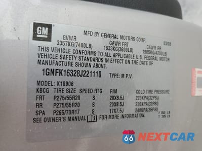 Zdjęcie 13 z 13 samochodu: 2008 CHEVROLET SUBURBAN K1500 LS VIN:1GNFK16328J221110 - miniatura