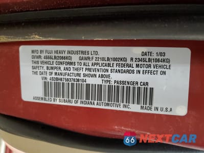 Zdjęcie 14 z 14 samochodu: 2003 SUBARU LEGACY OUTBACK AWP VIN:4S3BH675937638104 - miniatura