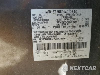 Zdjęcie 15 z 15 samochodu: 2015 FORD EXPLORER XLT VIN:1FM5K7D85FGA13699 - miniatura