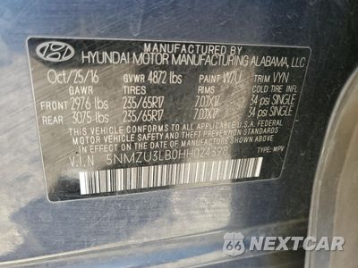 Zdjęcie 15 z 15 samochodu: 2017 HYUNDAI SANTA FE SPORT VIN:5NMZU3LB0HH024398 - miniatura