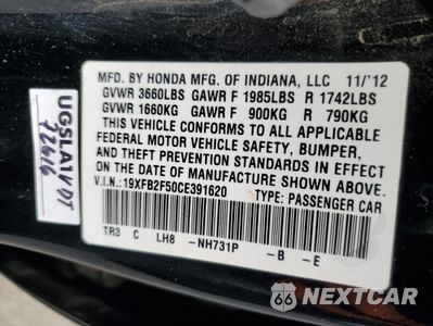 Zdjęcie 14 z 14 samochodu: 2012 HONDA CIVIC LX VIN:19XFB2F50CE391620 - miniatura