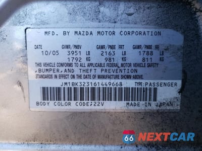 Zdjęcie 14 z 14 samochodu: 2006 MAZDA 3 S VIN:JM1BK323161449668 - miniatura