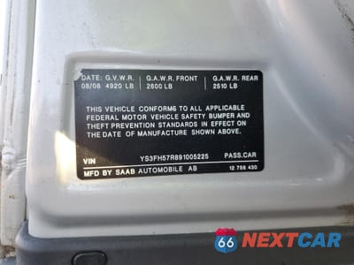 Zdjęcie 14 z 14 samochodu: 2009 SAAB 9-3 AERO VIN:YS3FH57R891005225 - miniatura