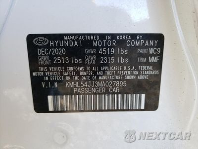 Zdjęcie 13 z 14 samochodu: 2021 HYUNDAI SONATA HYBRID VIN:KMHL54JJ3MA027895 - miniatura