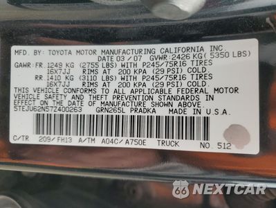 Zdjęcie 14 z 14 samochodu: 2007 TOYOTA TACOMA DOUBLE CAB PRERUNNER VIN:5TEJU62N57Z400263 - miniatura