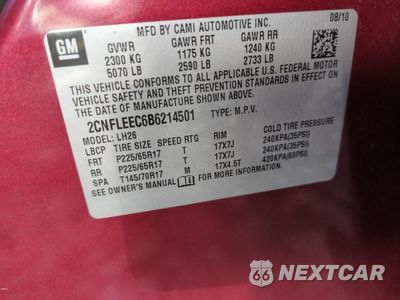 Zdjęcie 12 z 12 samochodu: 2011 CHEVROLET EQUINOX LT VIN:2CNFLEEC6B6214501 - miniatura