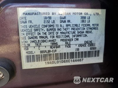 Zdjęcie 14 z 14 samochodu: 1999 NISSAN ALTIMA XE VIN:1N4DL01D8XC144467 - miniatura