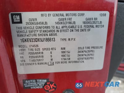 Zdjęcie 13 z 13 samochodu: 2009 GMC ACADIA SLT-1 VIN:1GKEV23DX9J186613 - miniatura