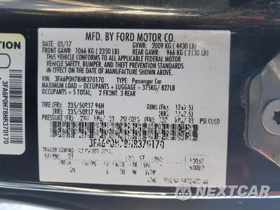Zdjęcie 12 z 12 samochodu: 2017 FORD FUSION SE VIN:3FA6P0H78HR370170 - miniatura