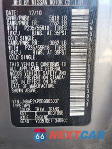 Zdjęcie 14 z 14 samochodu: 2011 NISSAN QUEST S VIN:JN8AE2KP5B9003037 - miniatura