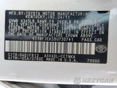 Zdjęcie 14 z 14 samochodu: 2011 TOYOTA CAMRY BASE VIN:4T1BF3EK5BU730741 - miniatura