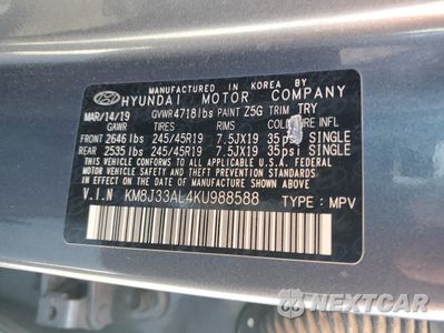 Zdjęcie 15 z 16 samochodu: 2019 HYUNDAI TUCSON LIMITED VIN:KM8J33AL4KU988588 - miniatura