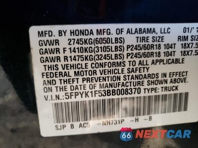 Zdjęcie 12 z 12 samochodu: 2011 HONDA RIDGELINE RTL VIN:5FPYK1F53BB008370 - miniatura