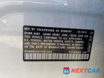 Zdjęcie 12 z 12 samochodu: 2015 VOLKSWAGEN CC SPORT VIN:WVWBN7AN1FE822024 - miniatura