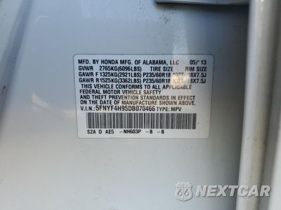 Zdjęcie 15 z 15 samochodu: 2013 HONDA PILOT TOURING VIN:5FNYF4H95DB070466 - miniatura