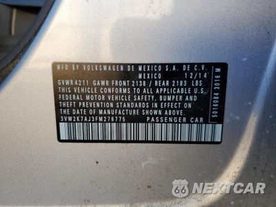 Zdjęcie 14 z 14 samochodu: 2015 VOLKSWAGEN JETTA BASE VIN:3VW2K7AJ3FM276775 - miniatura