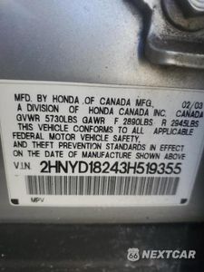 Zdjęcie 13 z 13 samochodu: 2003 ACURA MDX VIN:2HNYD18243H519355 - miniatura