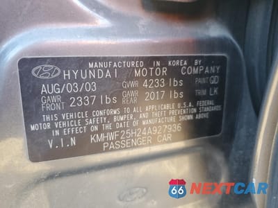 Zdjęcie 12 z 12 samochodu: 2004 HYUNDAI SONATA GL VIN:KMHWF25H24A927936 - miniatura