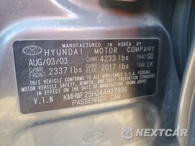 Zdjęcie 12 z 12 samochodu: 2004 HYUNDAI SONATA GL VIN:KMHWF25H24A927936 - miniatura