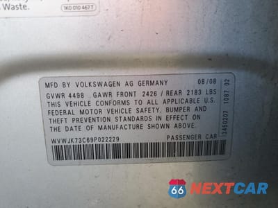 Zdjęcie 14 z 14 samochodu: 2009 VOLKSWAGEN PASSAT TURBO VIN:WVWJK73C69P022229 - miniatura