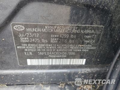 Zdjęcie 12 z 12 samochodu: 2013 HYUNDAI SONATA GLS VIN:5NPEB4AC6DH567886 - miniatura