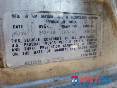 Zdjęcie 13 z 13 samochodu: 2009 CHEVROLET AVEO LS VIN:KL1TD56E79B377533 - miniatura