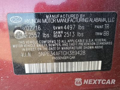 Zdjęcie 14 z 14 samochodu: 2016 HYUNDAI SONATA SPORT VIN:5NPE34AF1GH389428 - miniatura