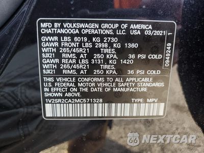 Zdjęcie 15 z 16 samochodu: 2021 VOLKSWAGEN ATLAS SEL R-LINE VIN:1V2SR2CA2MC571328 - miniatura