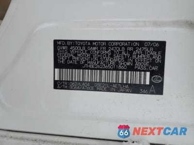 Zdjęcie 12 z 12 samochodu: 2006 LEXUS IS 350 VIN:JTHBE262365011860 - miniatura