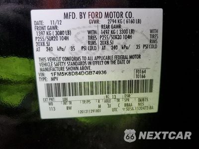 Zdjęcie 14 z 14 samochodu: 2013 FORD EXPLORER XLT VIN:1FM5K8D84DGB74936 - miniatura