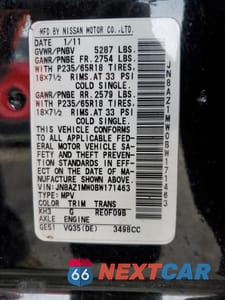 Zdjęcie 13 z 13 samochodu: 2011 NISSAN MURANO S VIN:JN8AZ1MW0BW171463 - miniatura