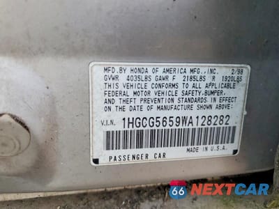 Zdjęcie 12 z 12 samochodu: 1998 HONDA ACCORD EX VIN:1HGCG5659WA128282 - miniatura