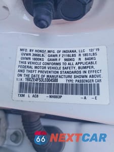 Zdjęcie 13 z 13 samochodu: 2020 HONDA INSIGHT EX VIN:19XZE4F53LE004588 - miniatura